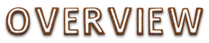 Overview. The text is stylised to look like iced gingerbread letters.